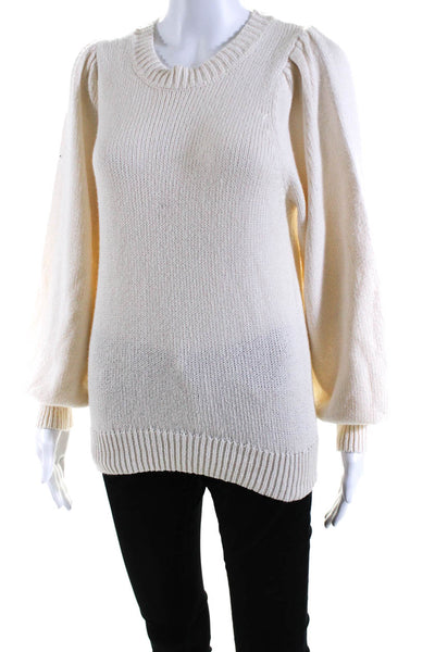 525 Womens Cotton Long Sleeve Ribbed Crewneck Knit Sweater White Size M