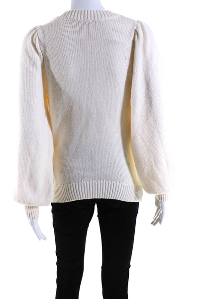 525 Womens Cotton Long Sleeve Ribbed Crewneck Knit Sweater White Size M