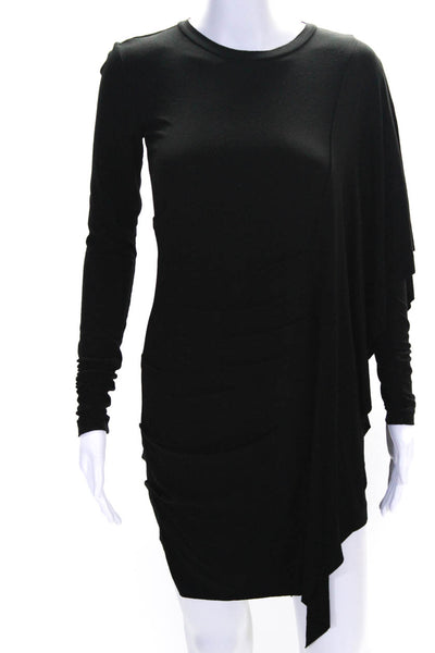 Nicole Miller Womens Jersey Knit Draped Long Sleeve Blouse Top Black Size P