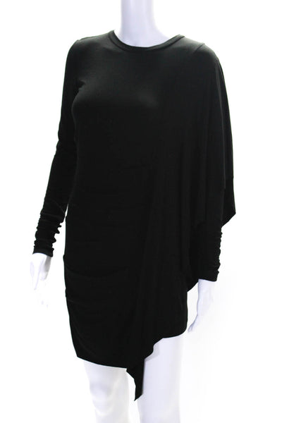 Nicole Miller Womens Jersey Knit Draped Long Sleeve Blouse Top Black Size P