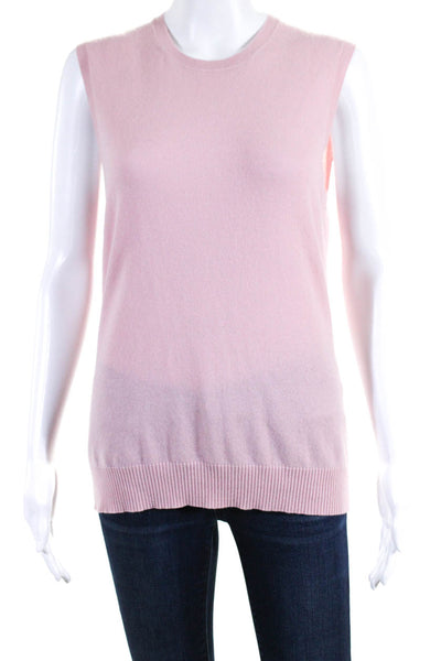 Neiman Marcus Womens Cashmere Knit Sleeveless Crewneck Sweater Vest Pink Size L