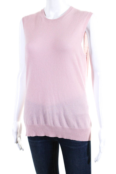 Neiman Marcus Womens Cashmere Knit Sleeveless Crewneck Sweater Vest Pink Size L