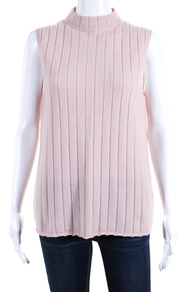 Lafayette 148 New York Womens Cashmere Sleeveless Mock Neck Sweater Pink Size L