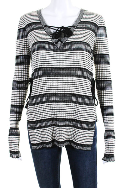 Derek Lam 10 Crosby Womens White Ribbed Striped Long Sleeve Sweater Top Size S