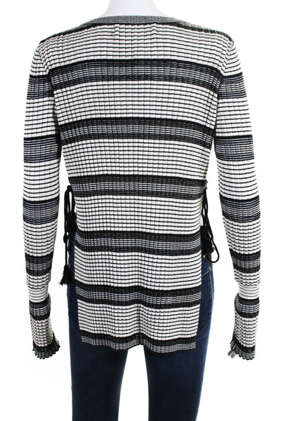 Derek Lam 10 Crosby Womens White Ribbed Striped Long Sleeve Sweater Top Size S