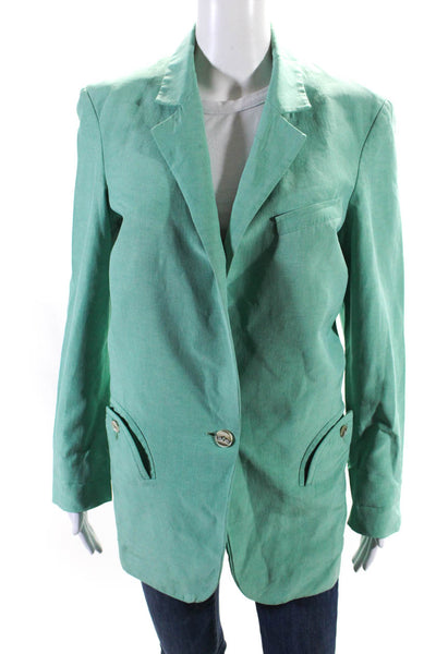 C.D.S Blaze Womens Solid Green Linen One Button Long Sleeve Blazer Size 0