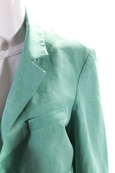 C.D.S Blaze Womens Solid Green Linen One Button Long Sleeve Blazer Size 0