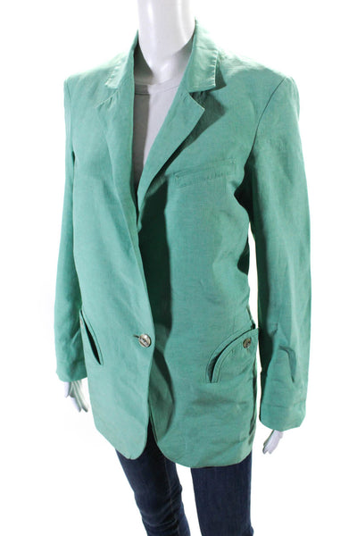 C.D.S Blaze Womens Solid Green Linen One Button Long Sleeve Blazer Size 0