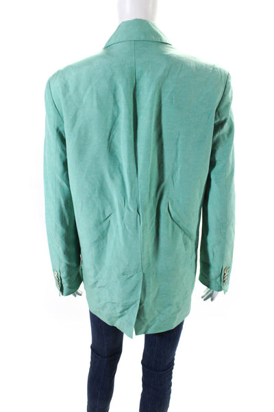 C.D.S Blaze Womens Solid Green Linen One Button Long Sleeve Blazer Size 0