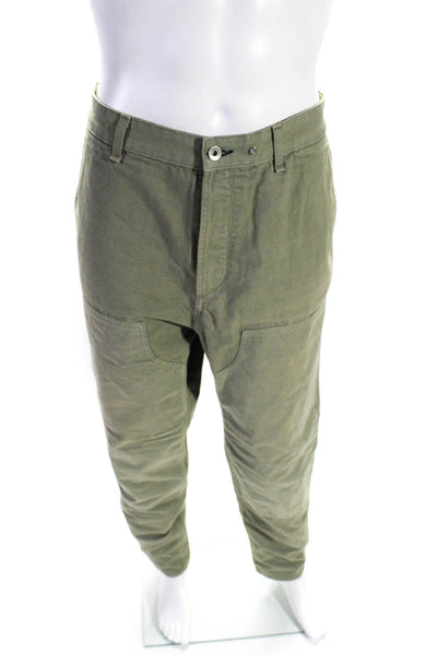 Rag & Bone Mens Cotton Buttoned Flat Front Tapered Pants Green Size EUR34