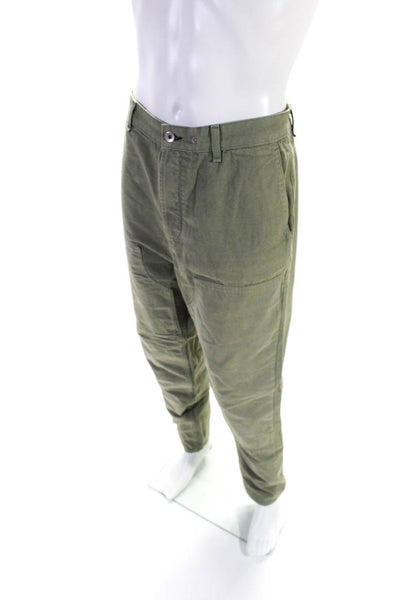 Rag & Bone Mens Cotton Buttoned Flat Front Tapered Pants Green Size EUR34