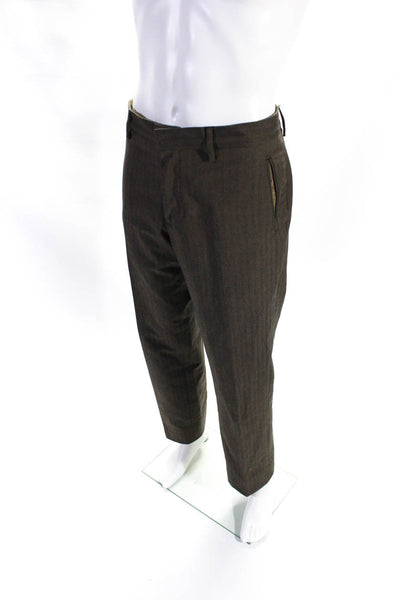 Etro Mens Cotton Striped Print Hook & Eye Zipped Dress Pants Brown Size EUR54