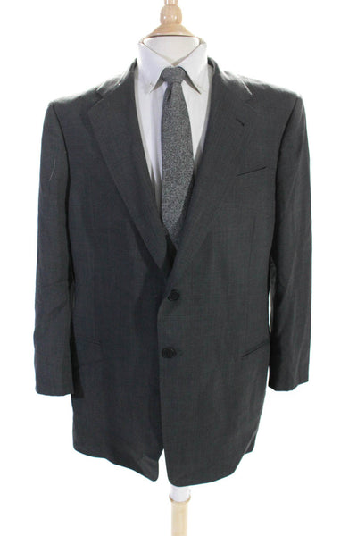 Mani Mens Micro Check Print Two Button Notched Collar Blazer Jacket Gray Size 46