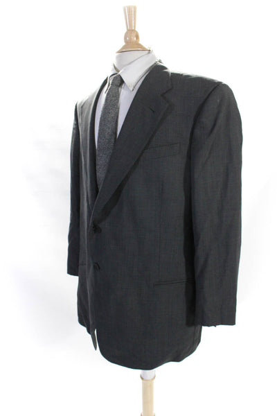 Mani Mens Micro Check Print Two Button Notched Collar Blazer Jacket Gray Size 46