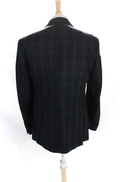 Tallia Mens Plaid Two Button Blazer Jacket Navy Blue Brown Wool Size 40