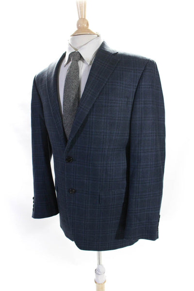 Lauren Ralph Lauren Mens Plaid Two Button Blazer Jacket Blue Silk Wool Size 38