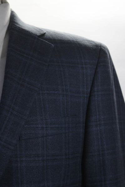 Lauren Ralph Lauren Mens Plaid Two Button Blazer Jacket Blue Silk Wool Size 38