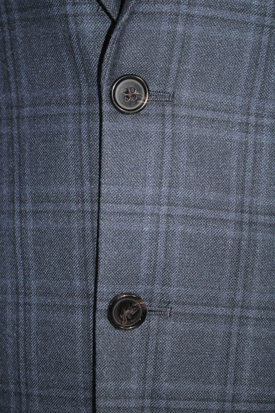 Lauren Ralph Lauren Mens Plaid Two Button Blazer Jacket Blue Silk Wool Size 38