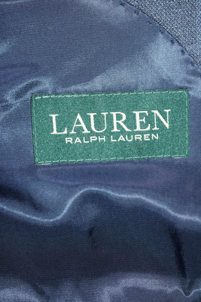 Lauren Ralph Lauren Mens Plaid Two Button Blazer Jacket Blue Silk Wool Size 38