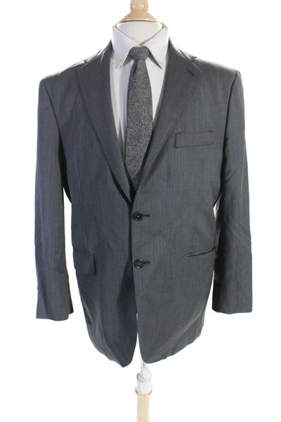 Gianfranco Biaggi Mens Herringbone Two Button Blazer Jacket Gray Wool Size 44