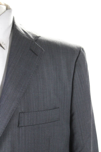 Gianfranco Biaggi Mens Herringbone Two Button Blazer Jacket Gray Wool Size 44