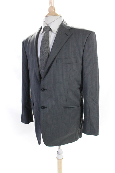 Gianfranco Biaggi Mens Herringbone Two Button Blazer Jacket Gray Wool Size 44