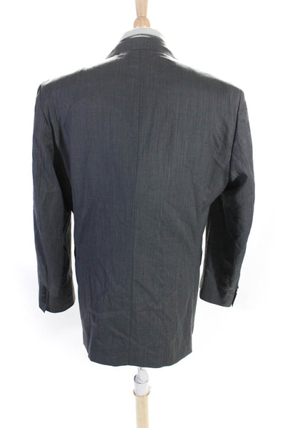 Gianfranco Biaggi Mens Herringbone Two Button Blazer Jacket Gray Wool Size 44