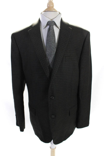 Lauren Ralph Lauren Mens Two Button Check Blazer Jacket Brown Wool Size 46 Long