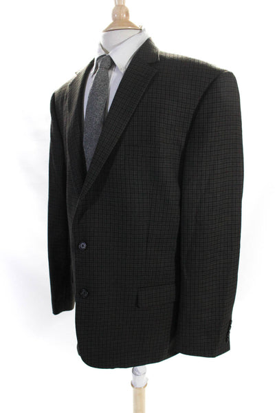 Lauren Ralph Lauren Mens Two Button Check Blazer Jacket Brown Wool Size 46 Long