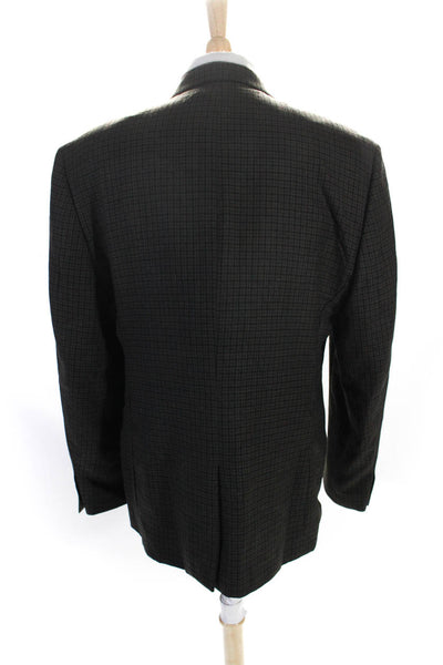 Lauren Ralph Lauren Mens Two Button Check Blazer Jacket Brown Wool Size 46 Long