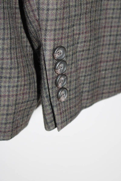 Lauren Ralph Lauren Mens Two Button Check Blazer Jacket Brown Wool Size 46 Long