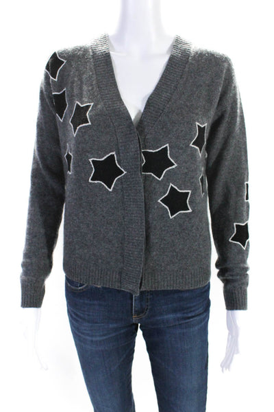 27 Miles Womens Button Front Cashmere Knit Star Cardigan Sweater Gray Size XS