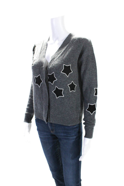 27 Miles Womens Button Front Cashmere Knit Star Cardigan Sweater Gray Size XS