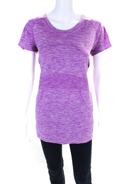 Lululemon Womens Striped Round Neck Short Sleeve Pullover Top Purple Size M