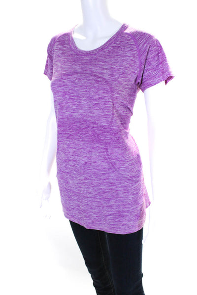 Lululemon Womens Striped Round Neck Short Sleeve Pullover Top Purple Size M