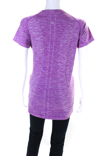 Lululemon Womens Striped Round Neck Short Sleeve Pullover Top Purple Size M