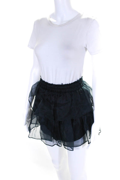 Love Shack Fancy Womens Silk Chiffon Elastic Waist Tiered Skirt Black Size 2