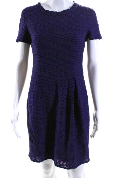 Nanette Lepore Women's Round Neck Short Sleeves A-Line Mini Dress Purple Size 8