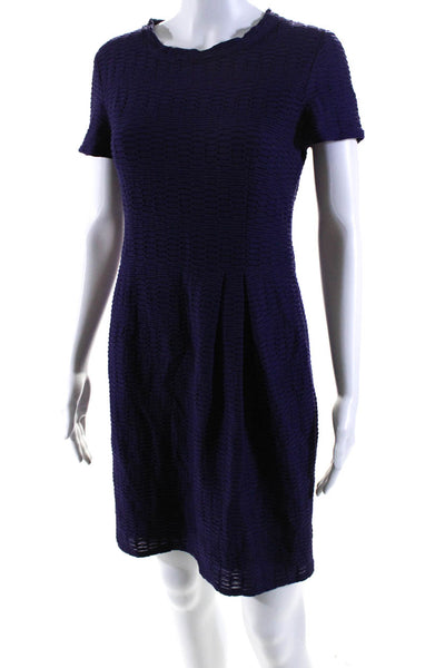 Nanette Lepore Women's Round Neck Short Sleeves A-Line Mini Dress Purple Size 8