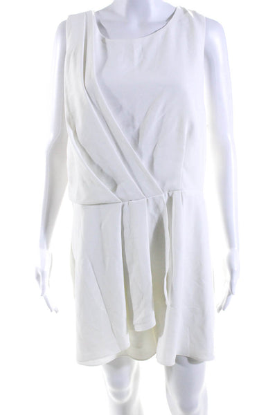 Do+Be Women's Round Neck Sleeveless Pleated Short Romper White Size 1X