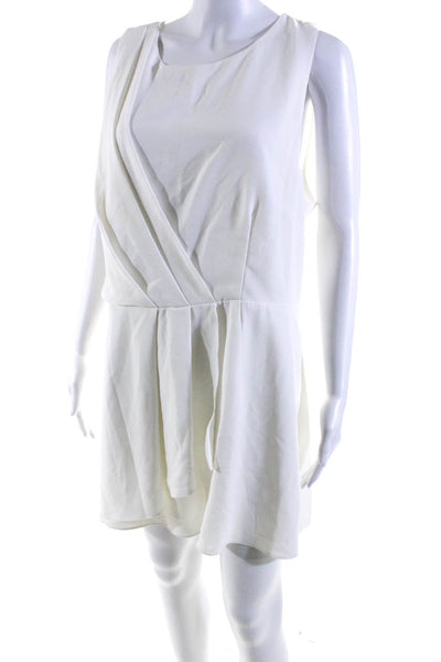 Do+Be Women's Round Neck Sleeveless Pleated Short Romper White Size 1X