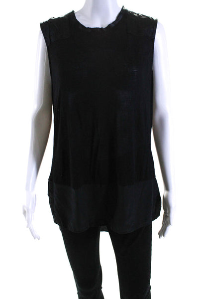 Rag & Bone Women's Round Neck Sleeveless Slit Hem Blouse Black Size L