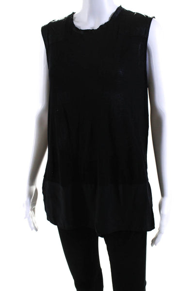 Rag & Bone Women's Round Neck Sleeveless Slit Hem Blouse Black Size L