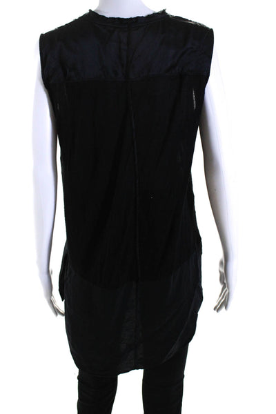 Rag & Bone Women's Round Neck Sleeveless Slit Hem Blouse Black Size L