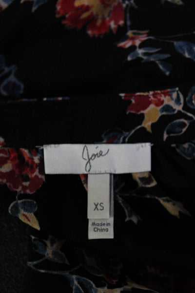 Joie Women's V-Neck Cap Sleeves Floral Silk Dressy Blouse Black Size XS