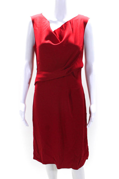 Elie Tahari Womens Draped Gathered Crepe Sleeveless Midi Sheath Dress Red Size 6