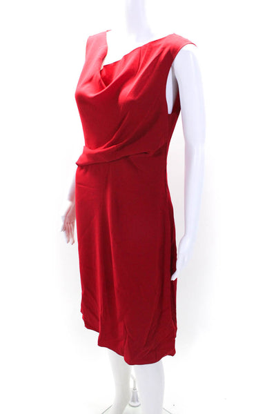 Elie Tahari Womens Draped Gathered Crepe Sleeveless Midi Sheath Dress Red Size 6