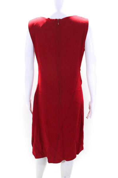 Elie Tahari Womens Draped Gathered Crepe Sleeveless Midi Sheath Dress Red Size 6