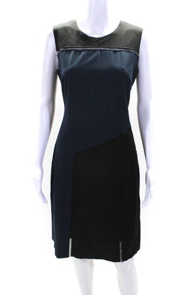 Elie Tahari Womens Raw Hem Ponte Color Block Sheath Dress Black Navy Size 6