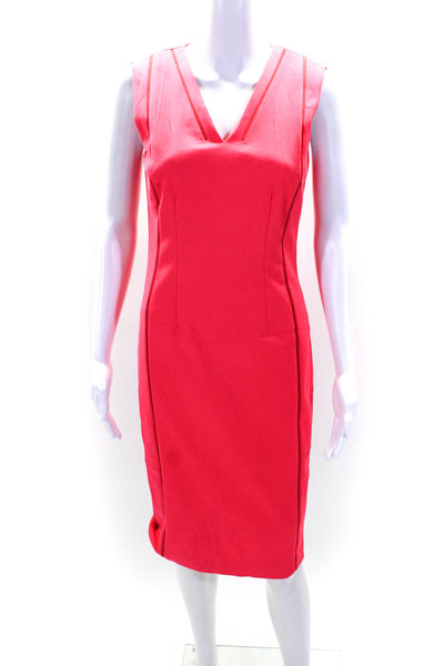 Elie Tahari Womens V Neck Sleeveless Ponte Sheath Dress Red Size 4